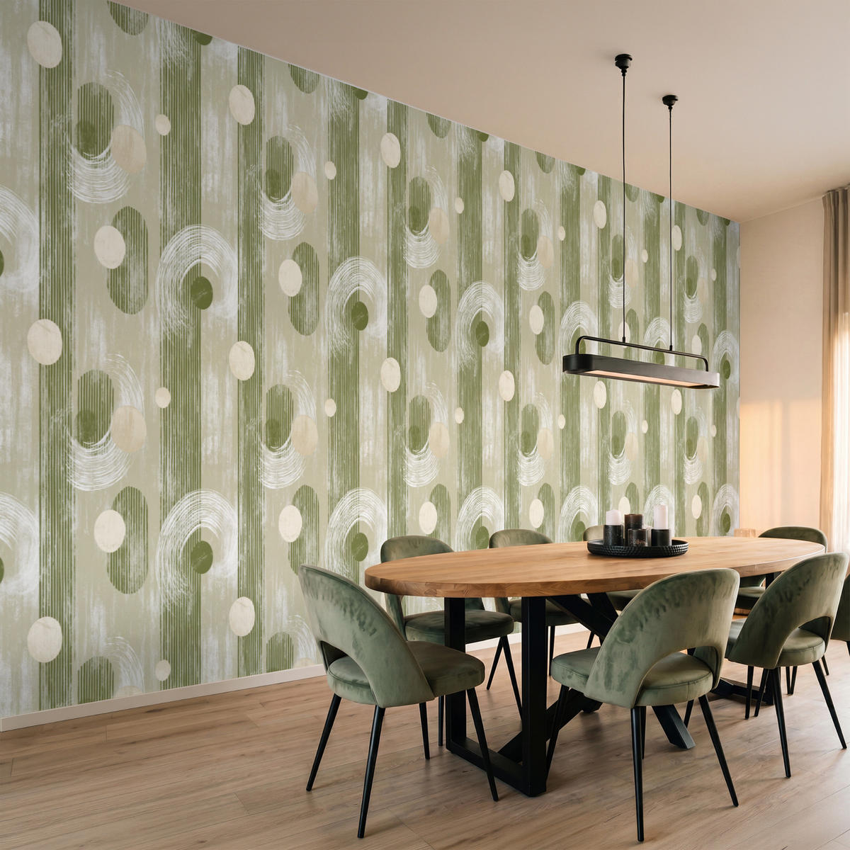 TAPETE - Künstlerisch - Modern - Grün - 500x200 cm - Olivgrün, Papier (500/200cm) - OnlyWow