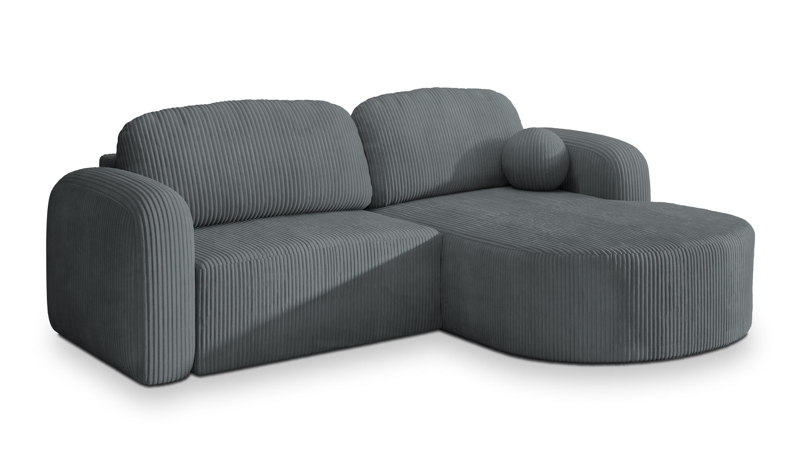 ECKSOFA AMILIA P R-S Grau Kordstoff mit Schlaffunktion - Grau, Holz (263/174cm) - MASSENO