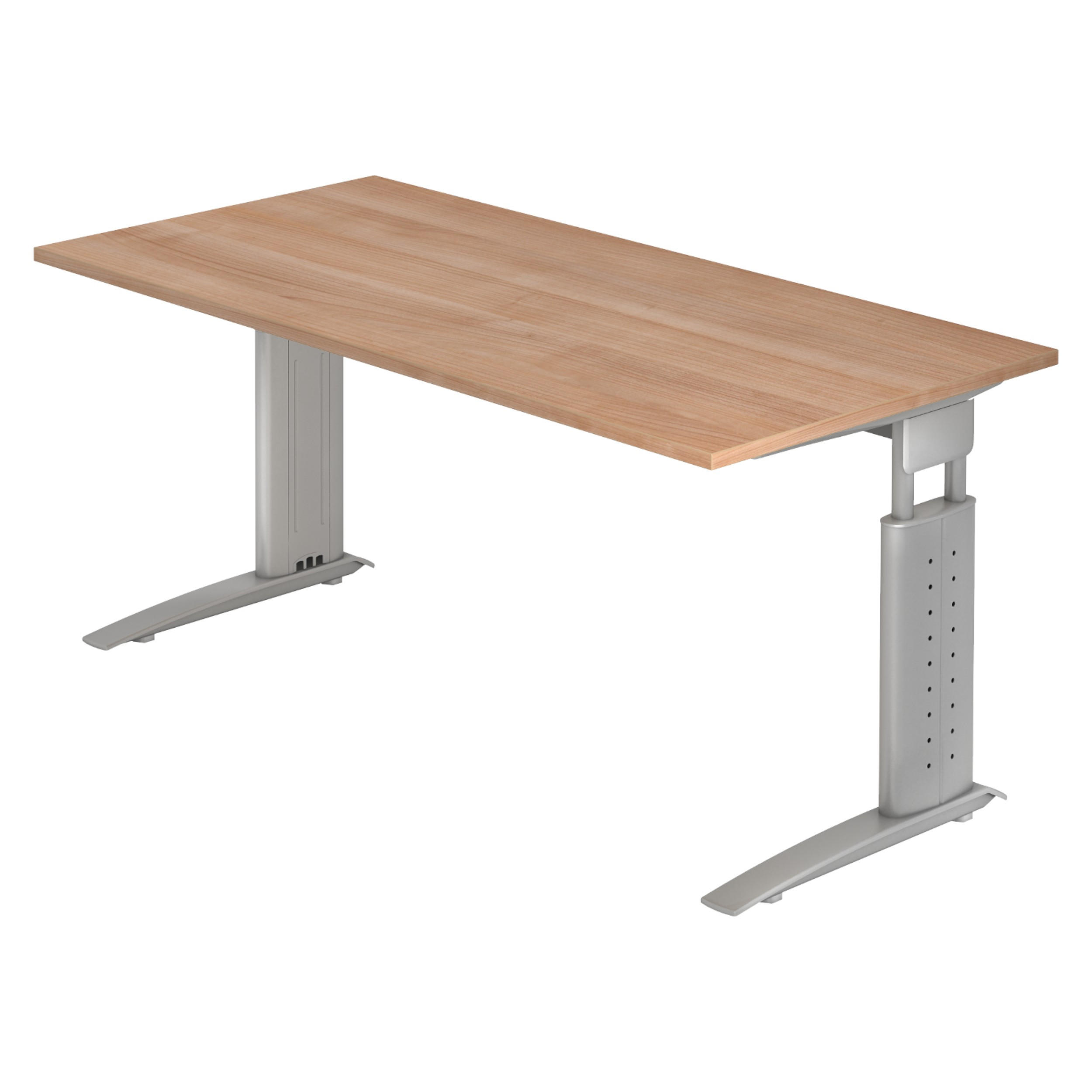 SCHREIBTISCH Serie-U 80/160/74 cm in Nussbaumfarben/Silberfarbengrau - Silberfarben/Nussbaumfarben, Holzwerkstoff (80/160/74cm) - bümö