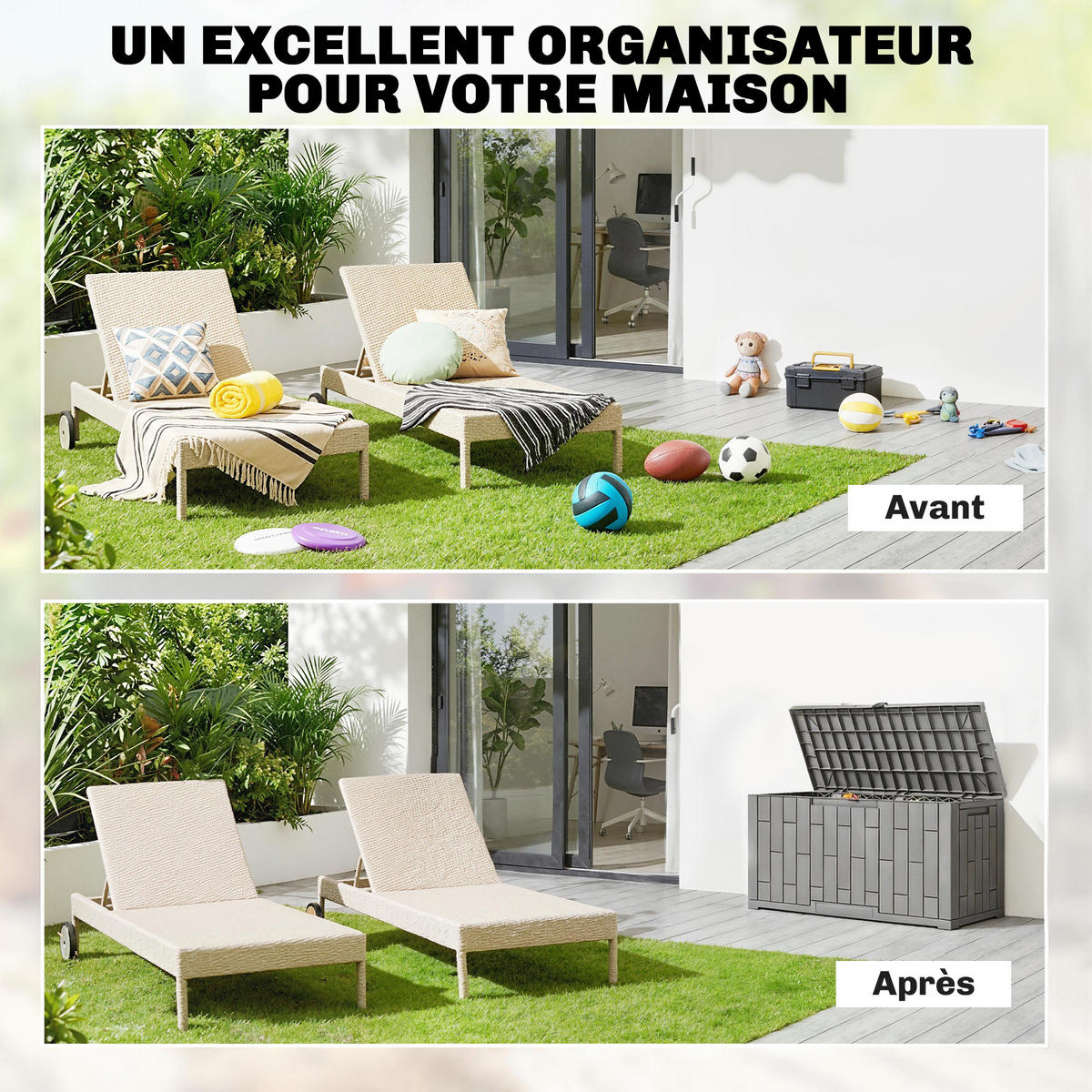 KISSENBOX DE-18688 227 L mit Gasfeder & Holzoptik Grau - Grau, Kunststoff (43/54.5/106.5cm) - ComfortXL