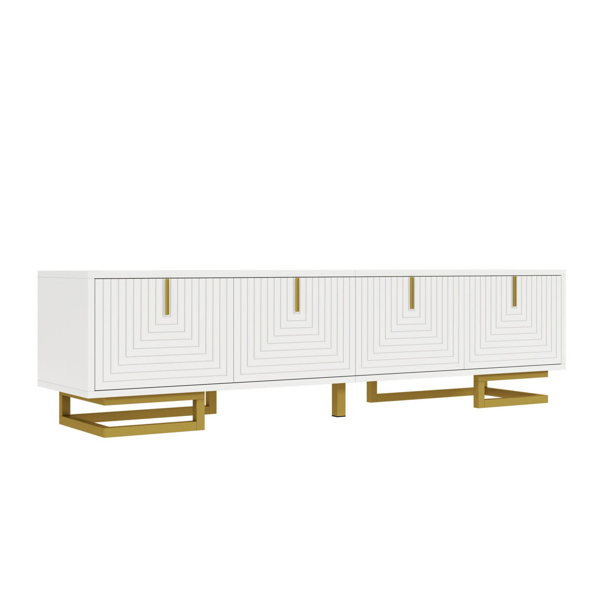 LOWBOARD 160/38/44,5 cm aus Spanplatte mit 4 Türen und goldfarbenen Metallfüßen Weiß - Weiß, Holzwerkstoff (160/44.5/38cm) - Modenvie