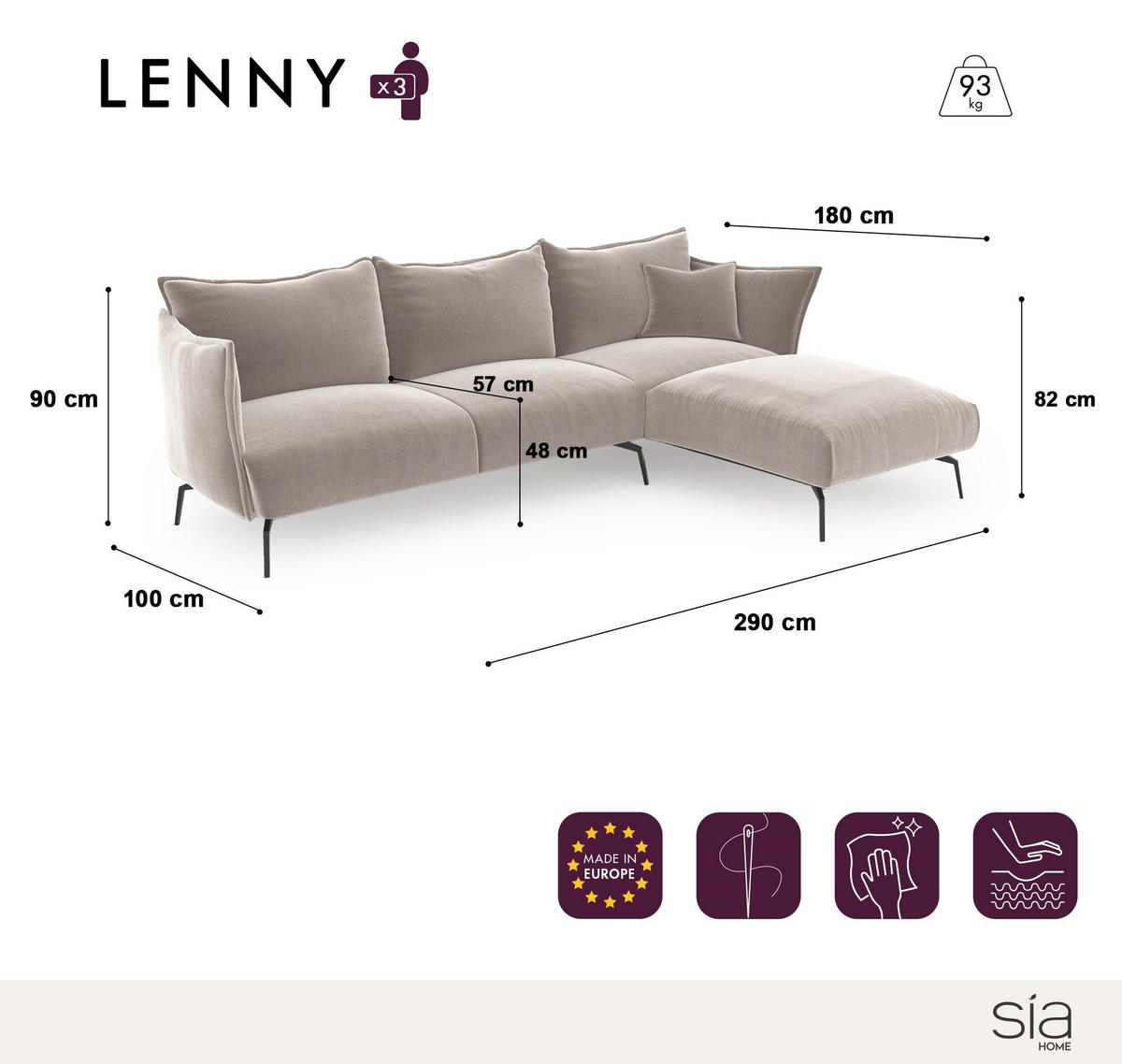 ECKSOFA RECHTS Texturierter Samt Smaragdgrün 290cm - Smaragdgrün, Textil (290/100cm) - Sia Home