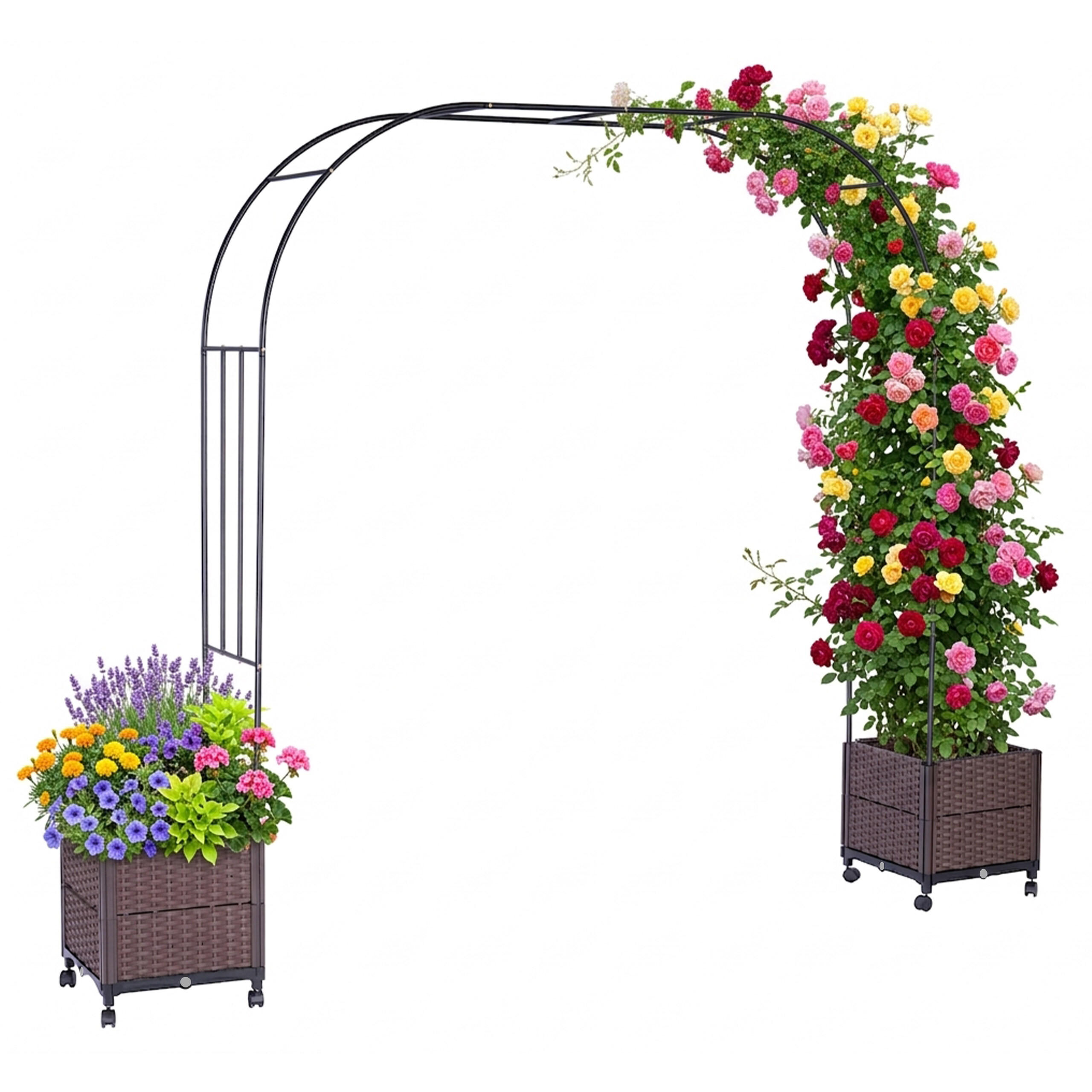 ROSENBÅGE Svart Brun med 2 planteringslådor - Multicolor, Metall/Plast (282/210/40cm) - Relaxdays