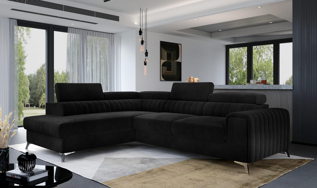 ECKSOFA - OLIVIER (Links, Schwarz) - Schwarz, Textil (275/205cm) - Möblo