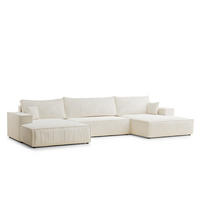 WOHNLANDSCHAFT Kyoto Creme Chenille-Stoff - Creme/Schwarz, Holz/Holzwerkstoff (398/70/148cm) - Maison de Reve