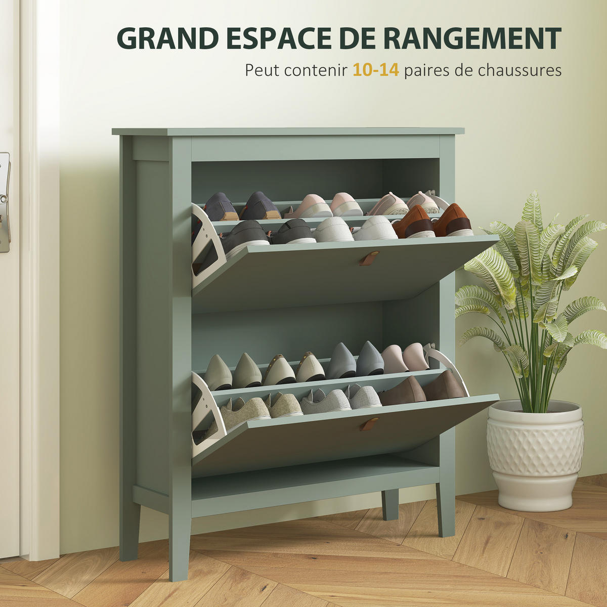 SCHUHKIPPER DE-15064 2 Klapp-Schubladen, für 14 Paar Schuhe Grün - Grün, Holzwerkstoff (80/95.5/24cm) - ComfortXL