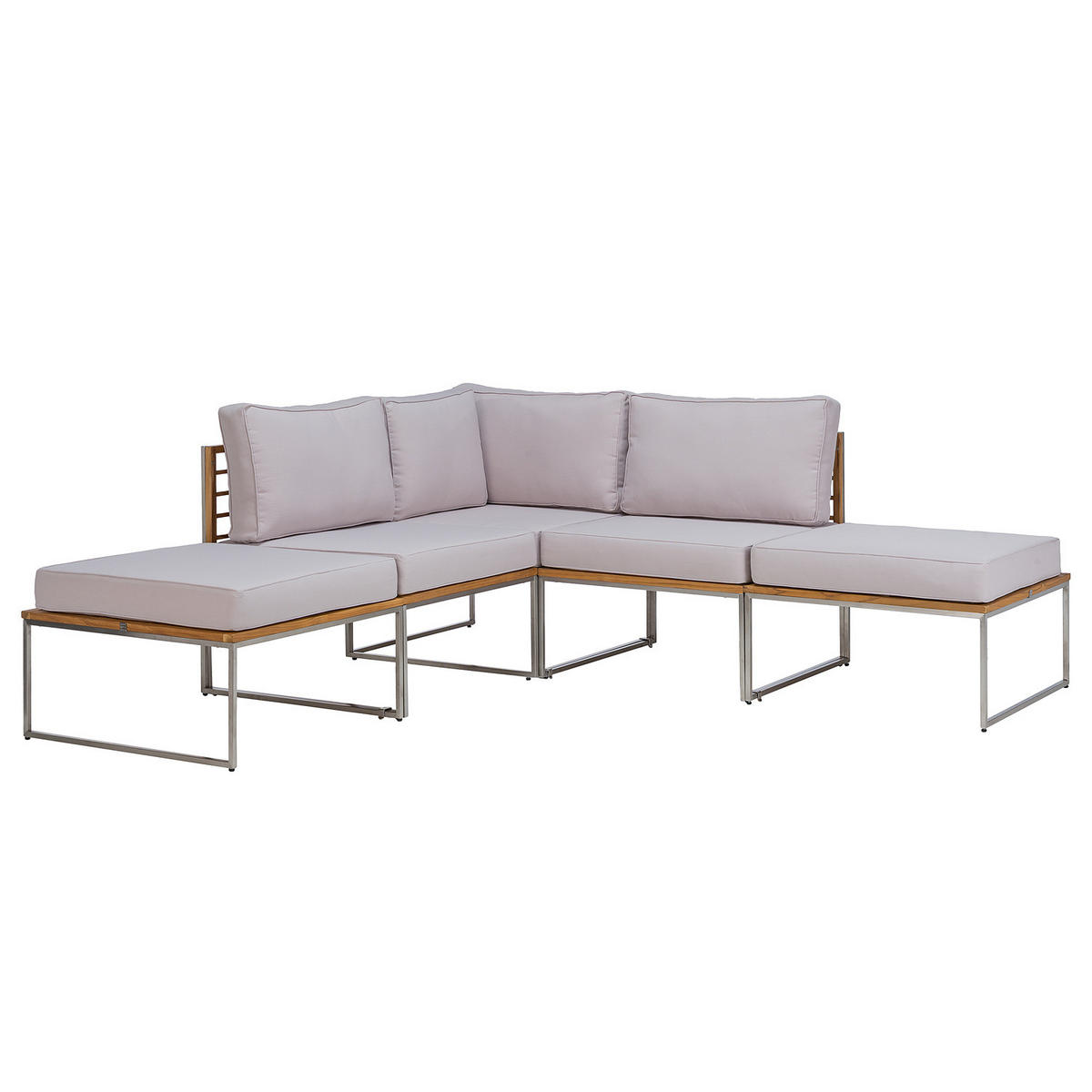 LOUNGESET - 5-teilig - Webstoff / Teak massiv - Hellgrau, Holz/Textil - home24