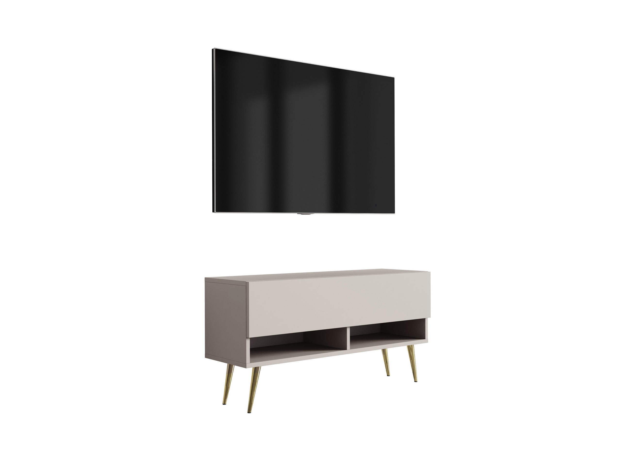 TV-LOWBOARD 100 cm Kaschmir, goldene schräge Beine, 100 × 32 × 52 cm - Beige, Holzwerkstoff (100/52/32cm) - 3XE LIVING