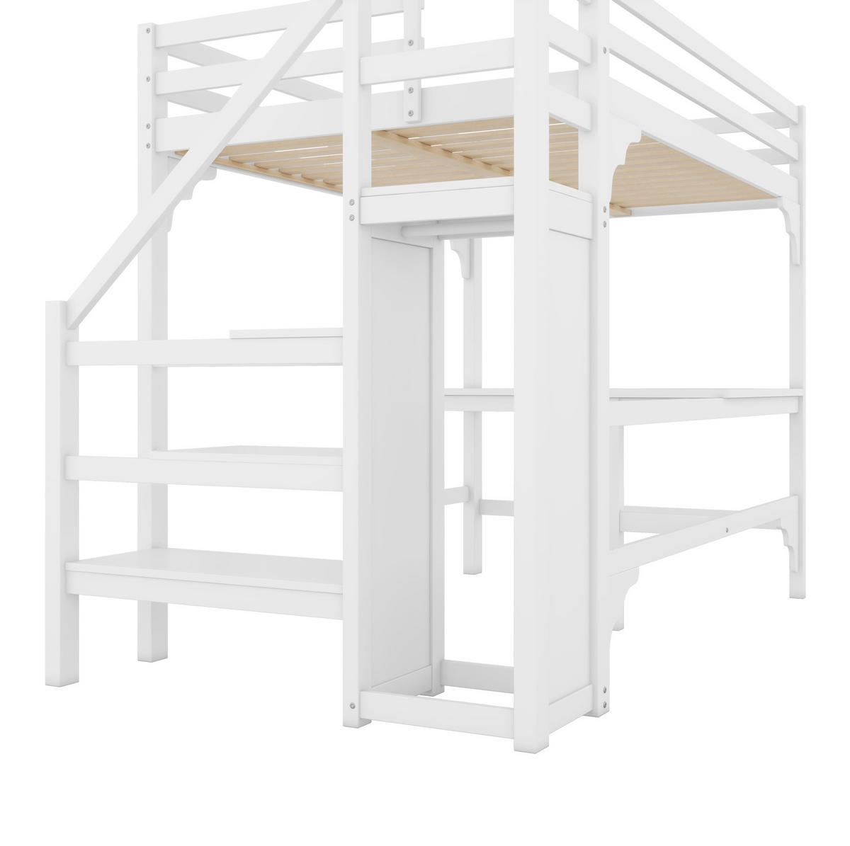 HOCHBETT 140/200 cm in Weiß mit Schreibtisch und offenem Kleiderschrank - Weiß, Holz (140/200cm) - Flora Grace
