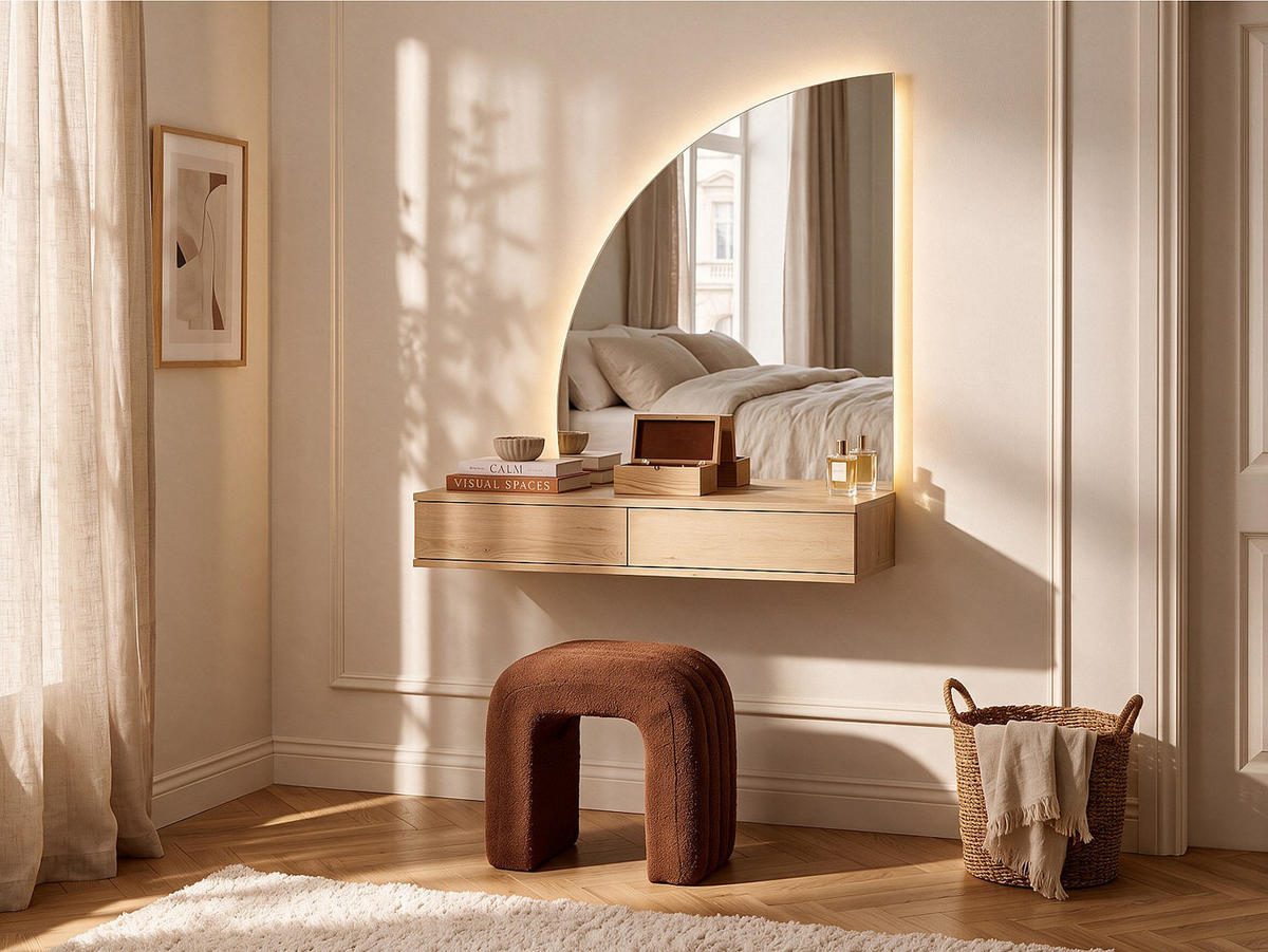SCHMINKTISCH - 100.2 cm x 42.2 cm - holz - naturfarben hell Jineza - Naturfarben, Holz (100.2/111.5/42.2cm) - Vente-Unique