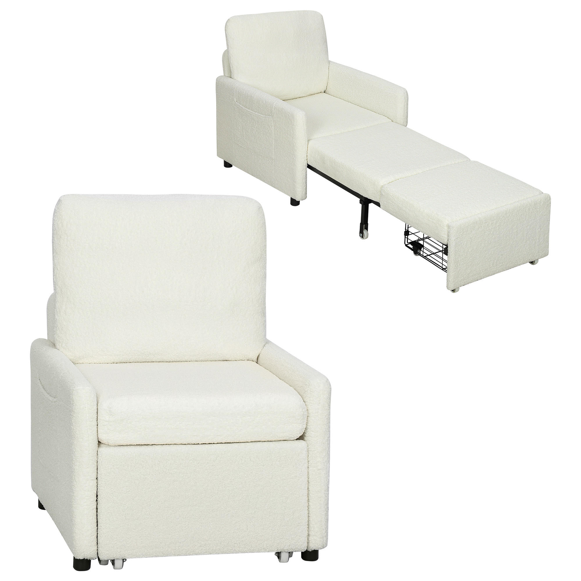 SCHLAFSESSEL DE-14634 mit verstecktem Stauraum und breiter Sitzfläche Creme - Creme, Textil (72/91/85.5cm) - ComfortXL