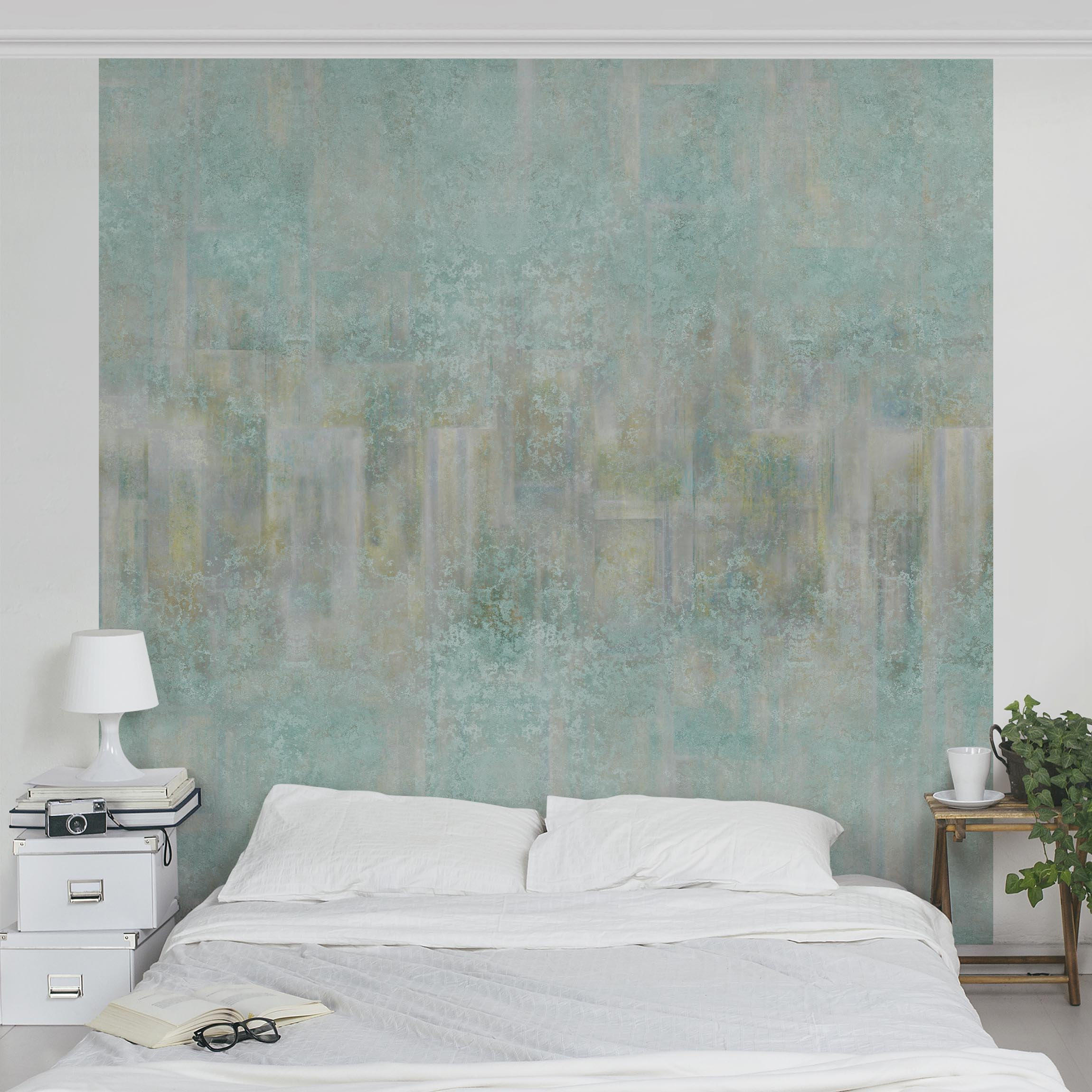FOTOTAPETE Rustikales Betonmuster Mint 240/240 cm - Blau, Papier (240/240cm) - Bilderwelten