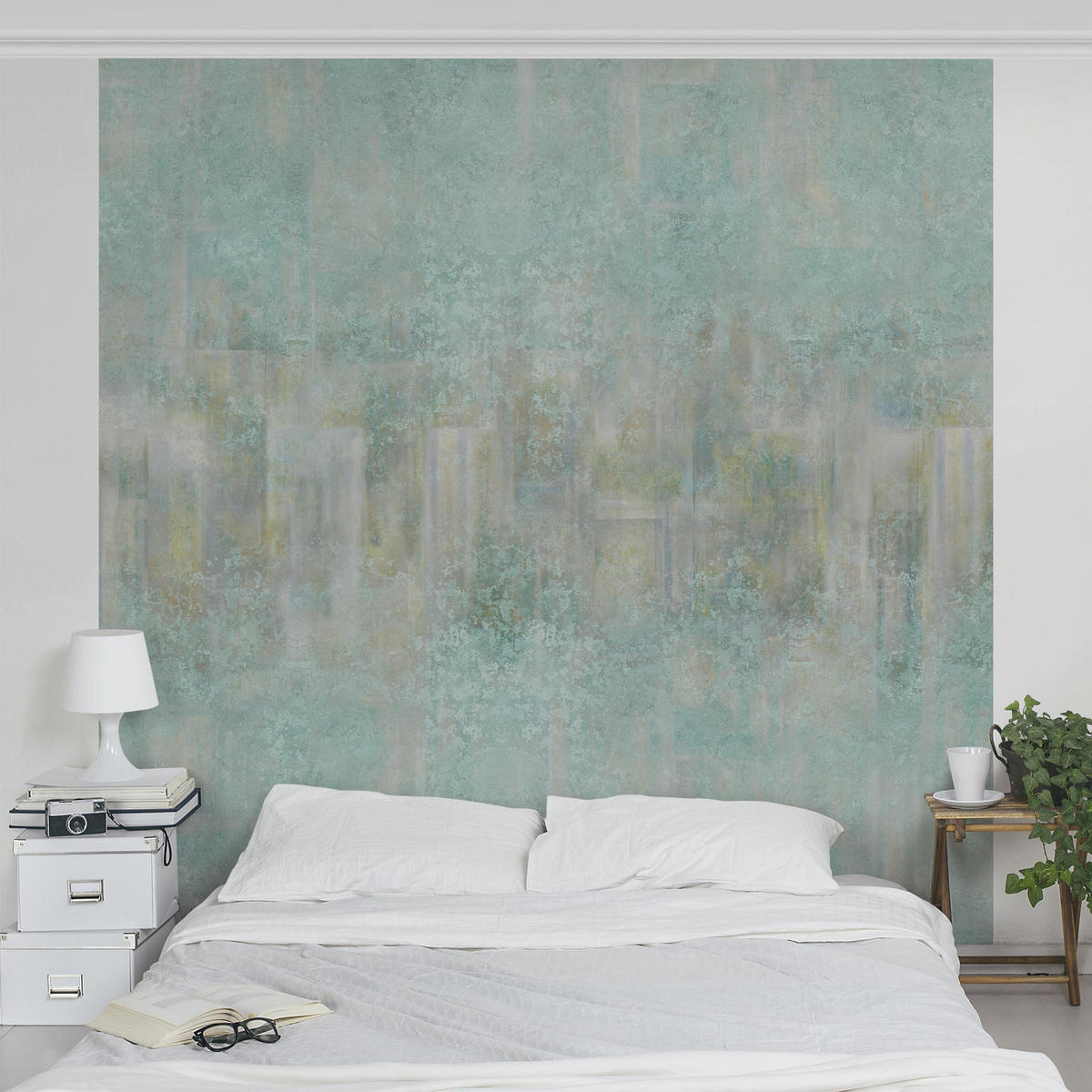 FOTOTAPETE Rustikales Betonmuster Mint 240/240 cm - Blau, Papier (240/240cm) - Bilderwelten