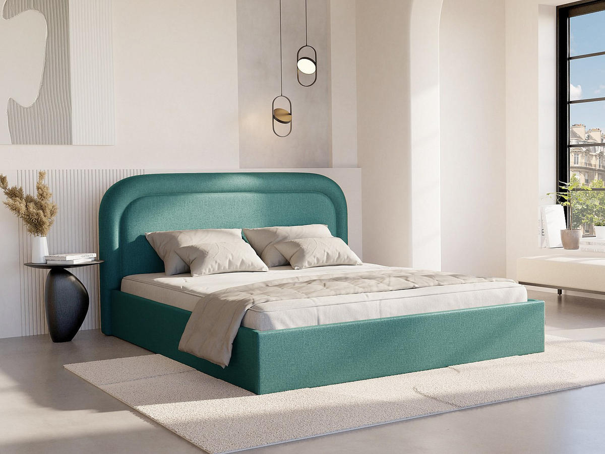 BETT mit Bettkasten - 2 Personen - Stoff - Blau - Blau, Textil (180/200cm) - Vente-Unique