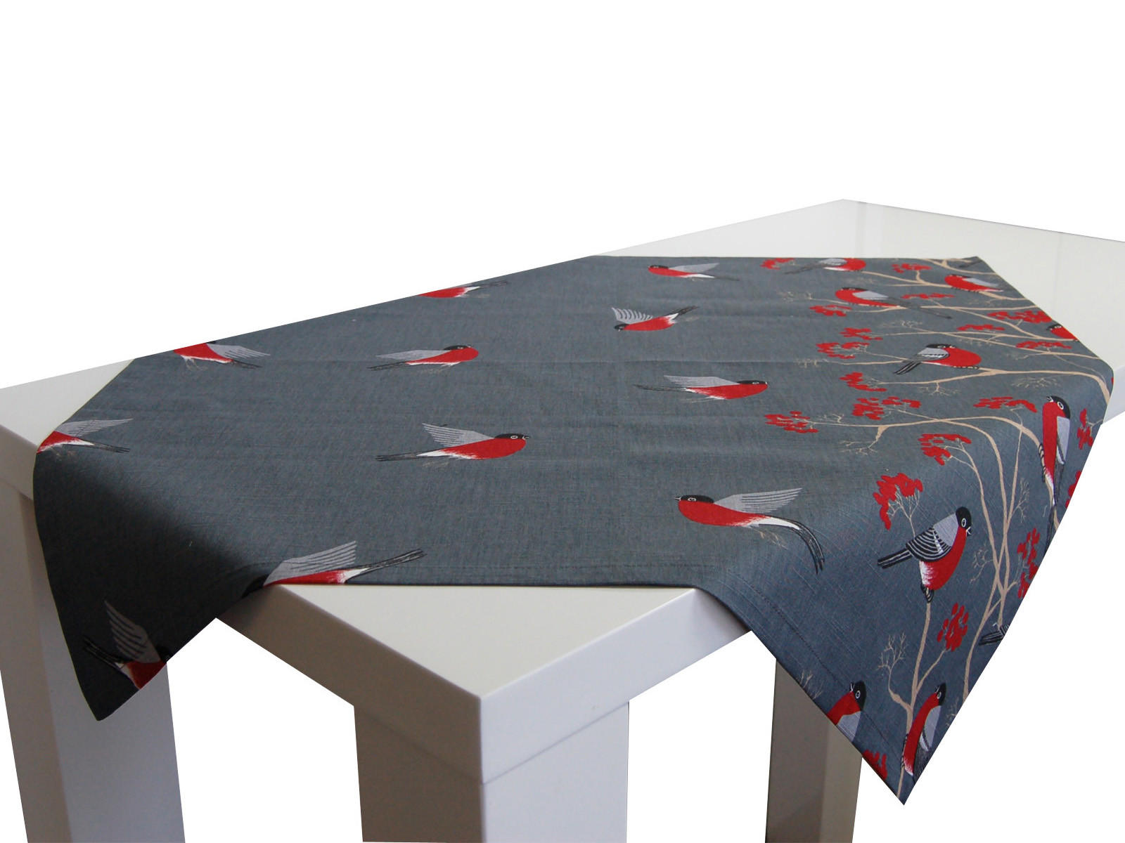 MITTELDECKE Beeren Vögel Baumwolle stone 80/80 cm - Grau, Textil (80/80cm) - beties Heimtextil