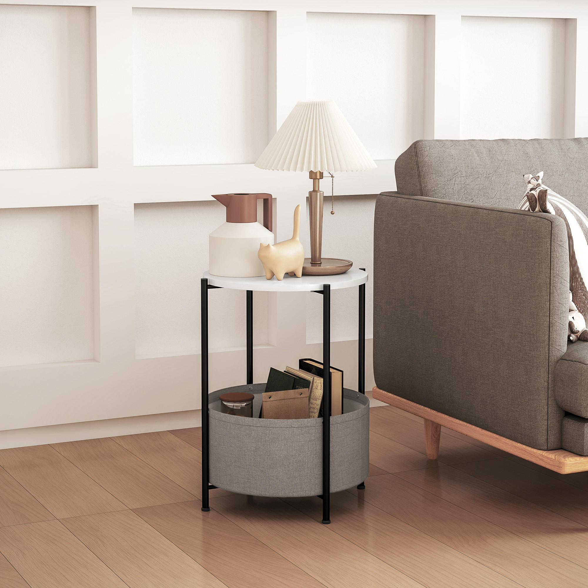 BEISTELLTISCH, für Wohnzimmer, Schlafzimmer, 44 x 44 x 56 cm, Grau+Weiß - Weiß, Metall (44/44/56cm) - HOMCOM