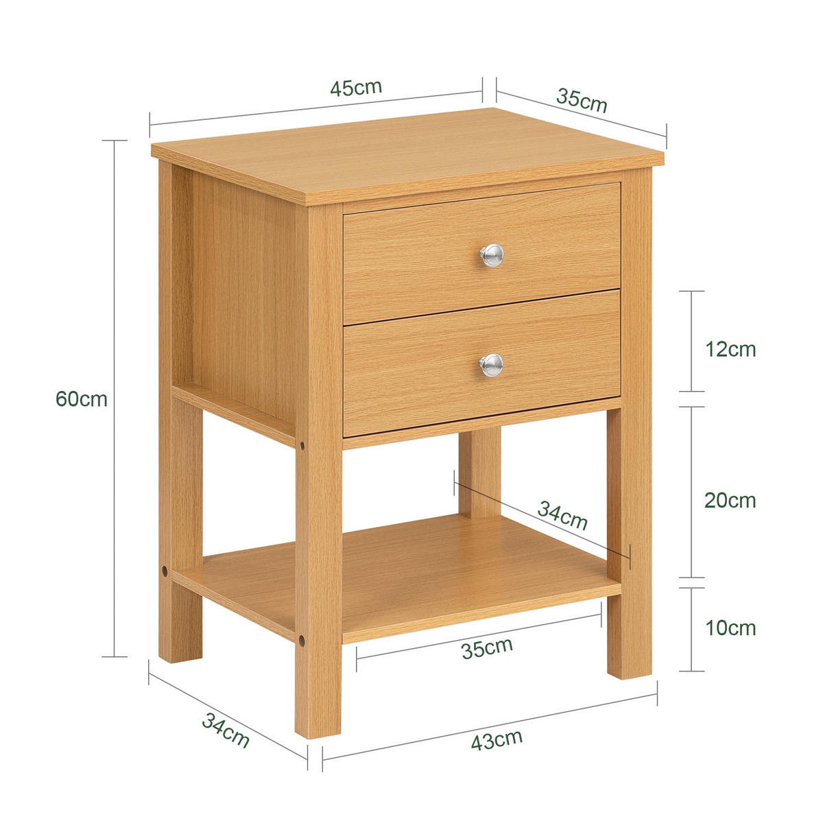 NACHTTISCH Natur - Naturfarben, Holzwerkstoff (45/60/35cm) - SoBuy
