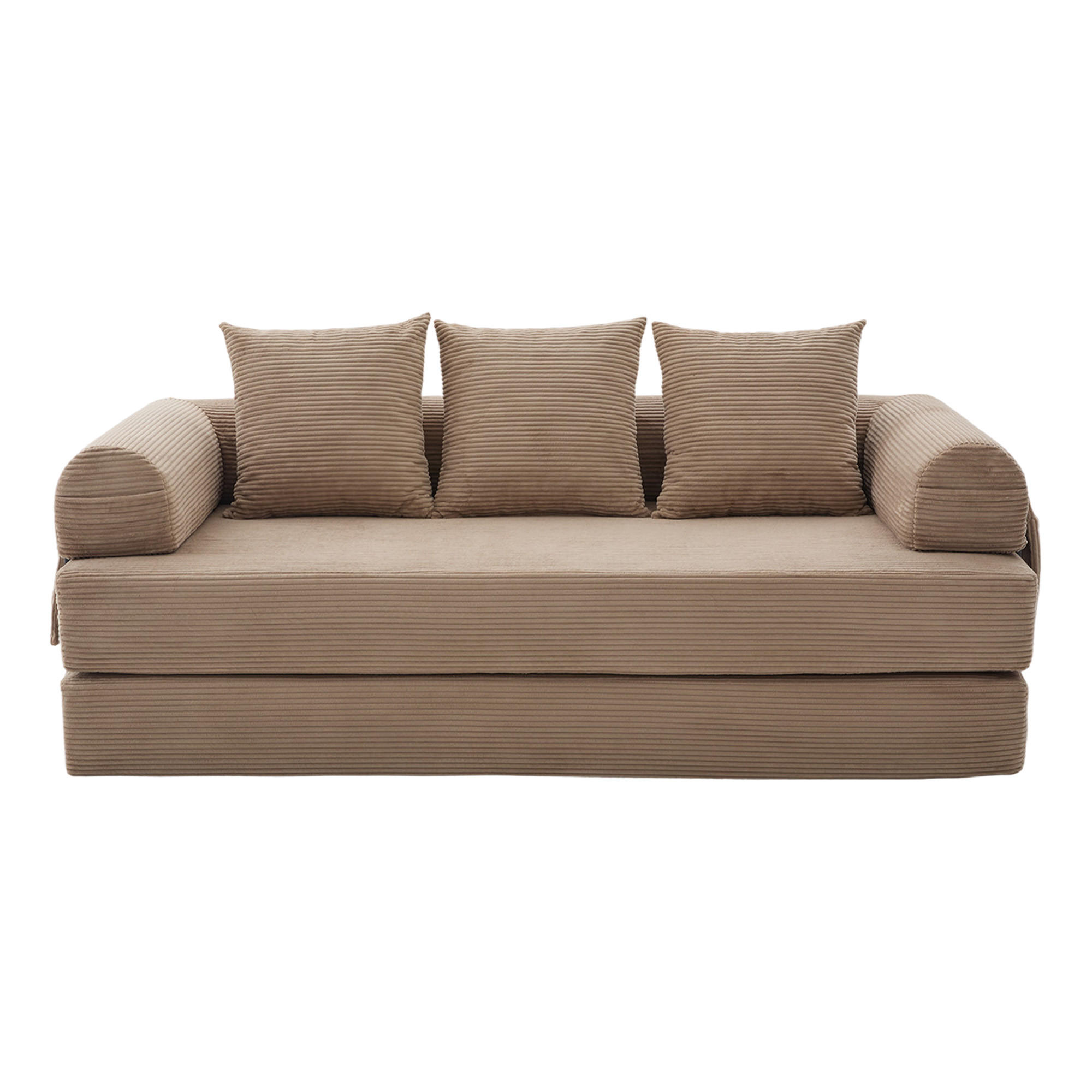 SCHLAFSOFA 200/94/67 cm khaki mit Seitentaschen plus und 3 Kissen - Sandfarben, Textil (200/67/94cm) - Oxeza