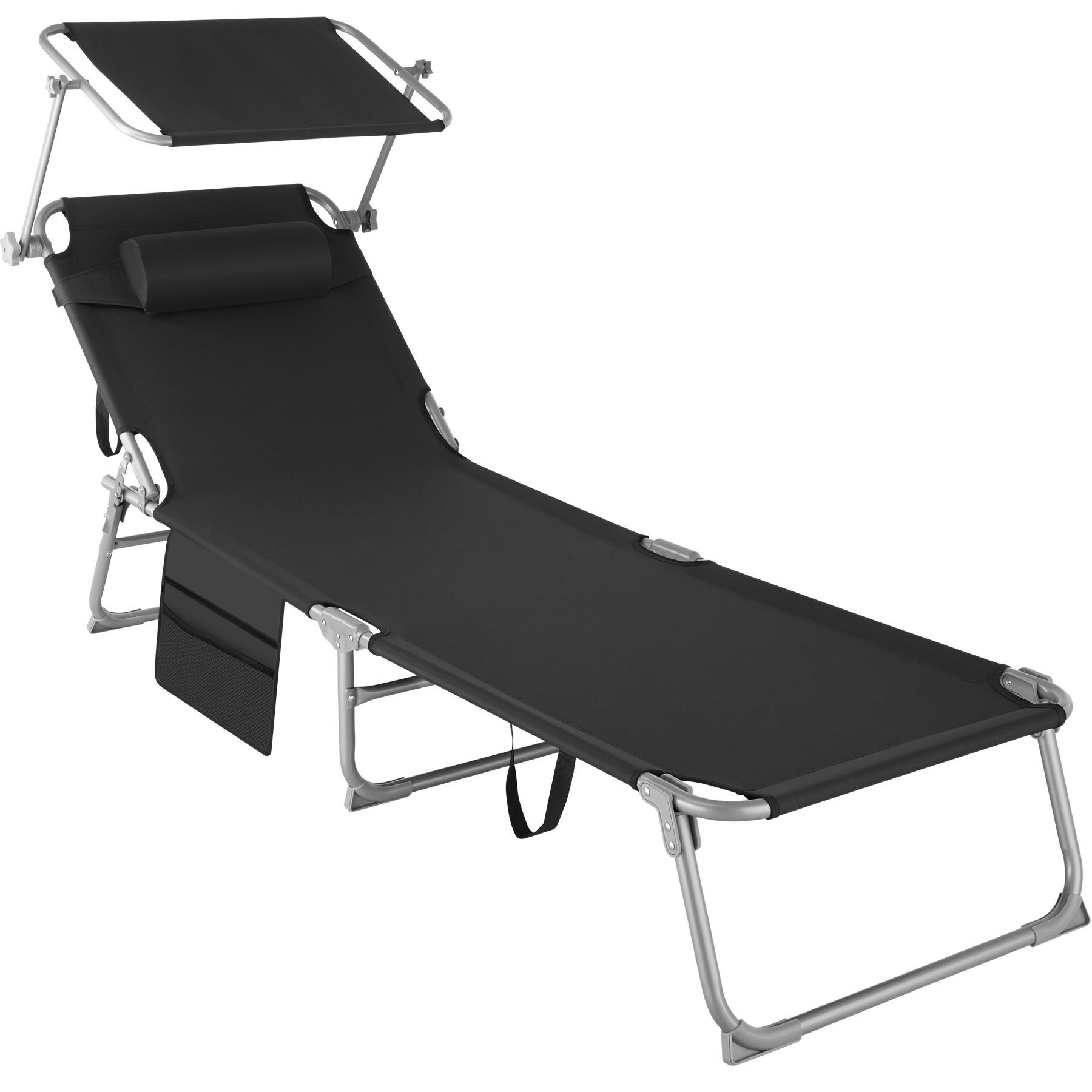 SONNENLIEGE Chloé,190 x 68 x 28 cm, mit Seitentasche,schwarz - Schwarz, Kunststoff (68/111/161cm) - tectake