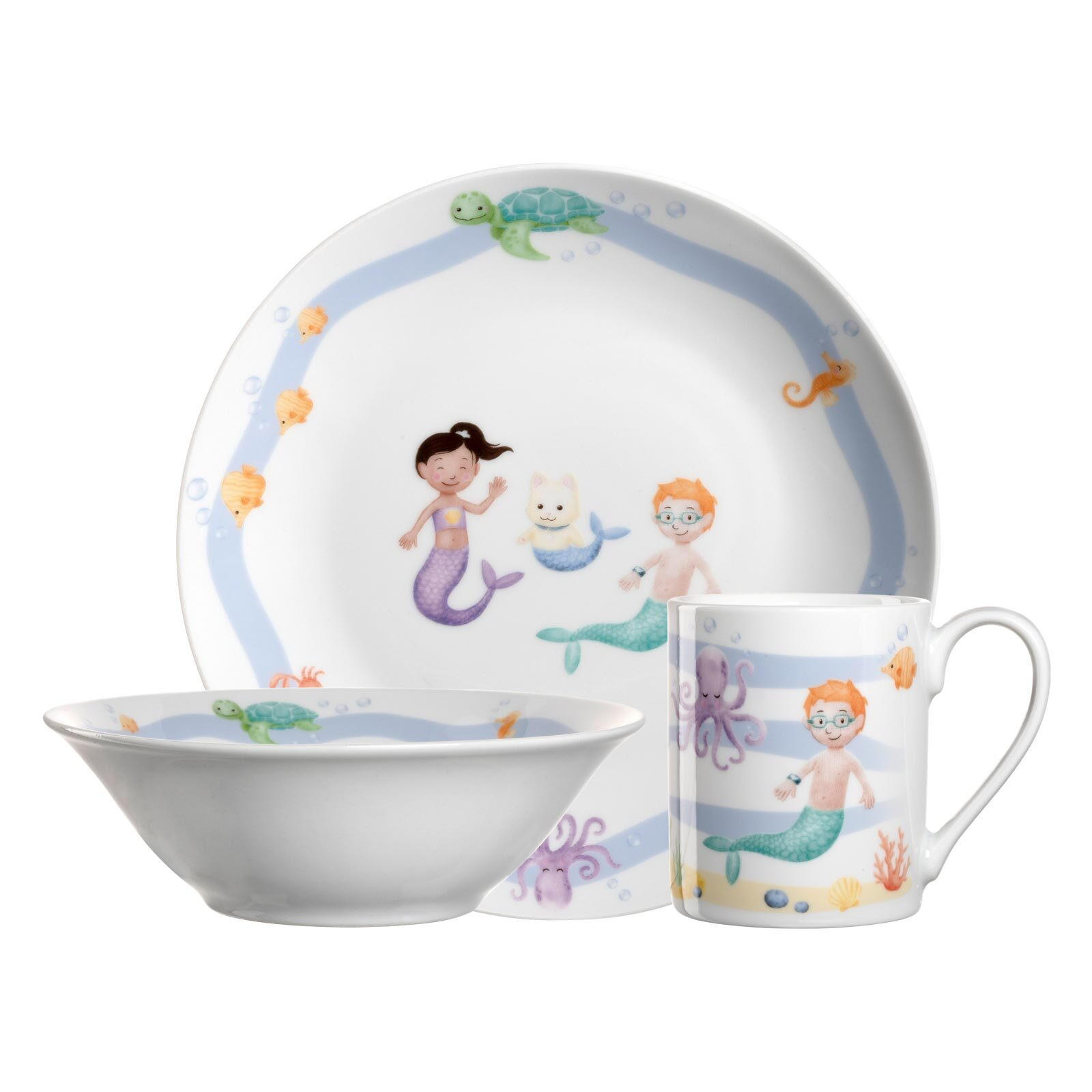 KINDERGESCHIRR SET BAMBINI AVVENTURA Meer - Hellblau, Keramik (9.5/21.5/21.3cm) - Leonardo Living