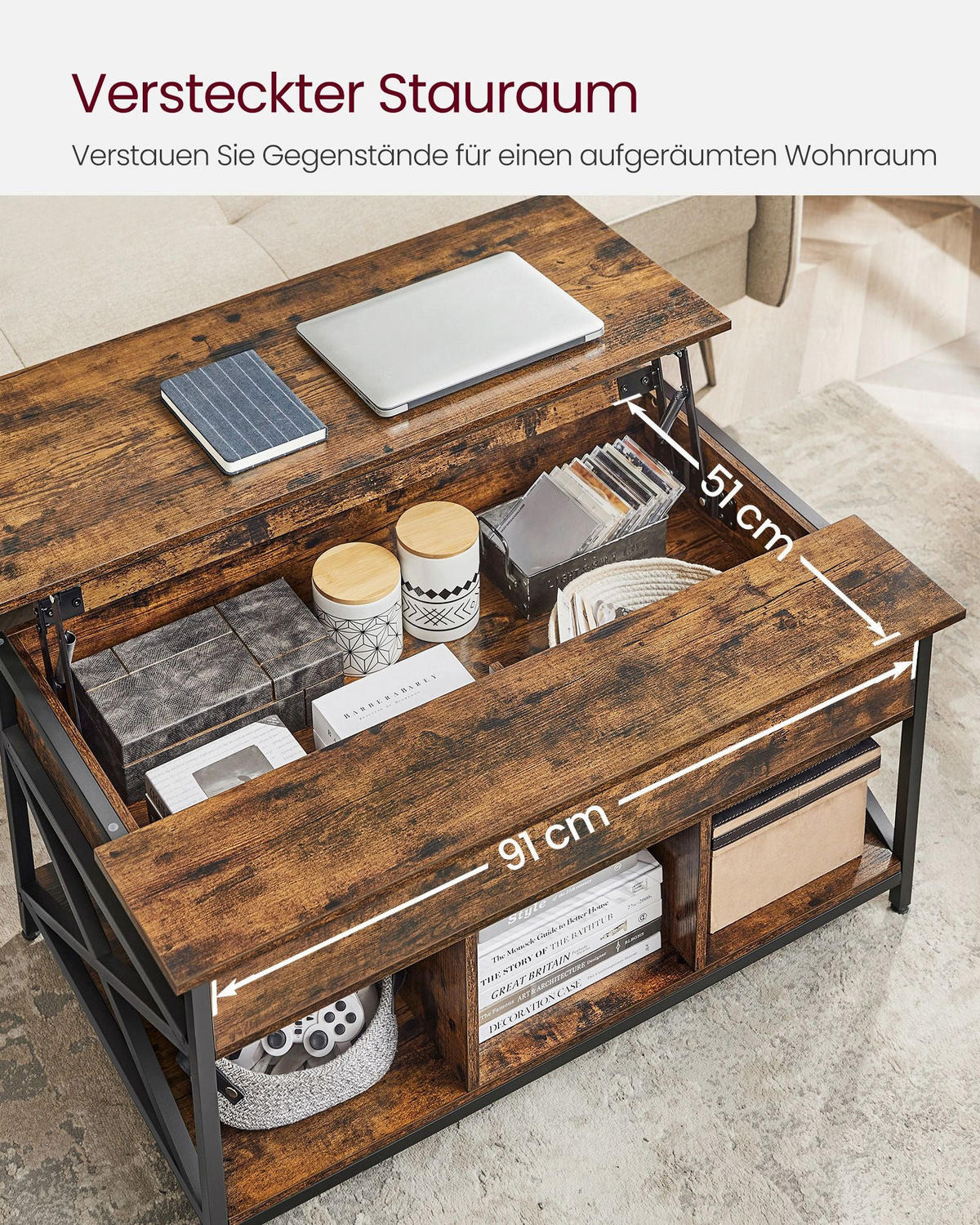 COUCHTISCH BISHKEK - Braun, Metall (60/100/62cm) - Hansiro