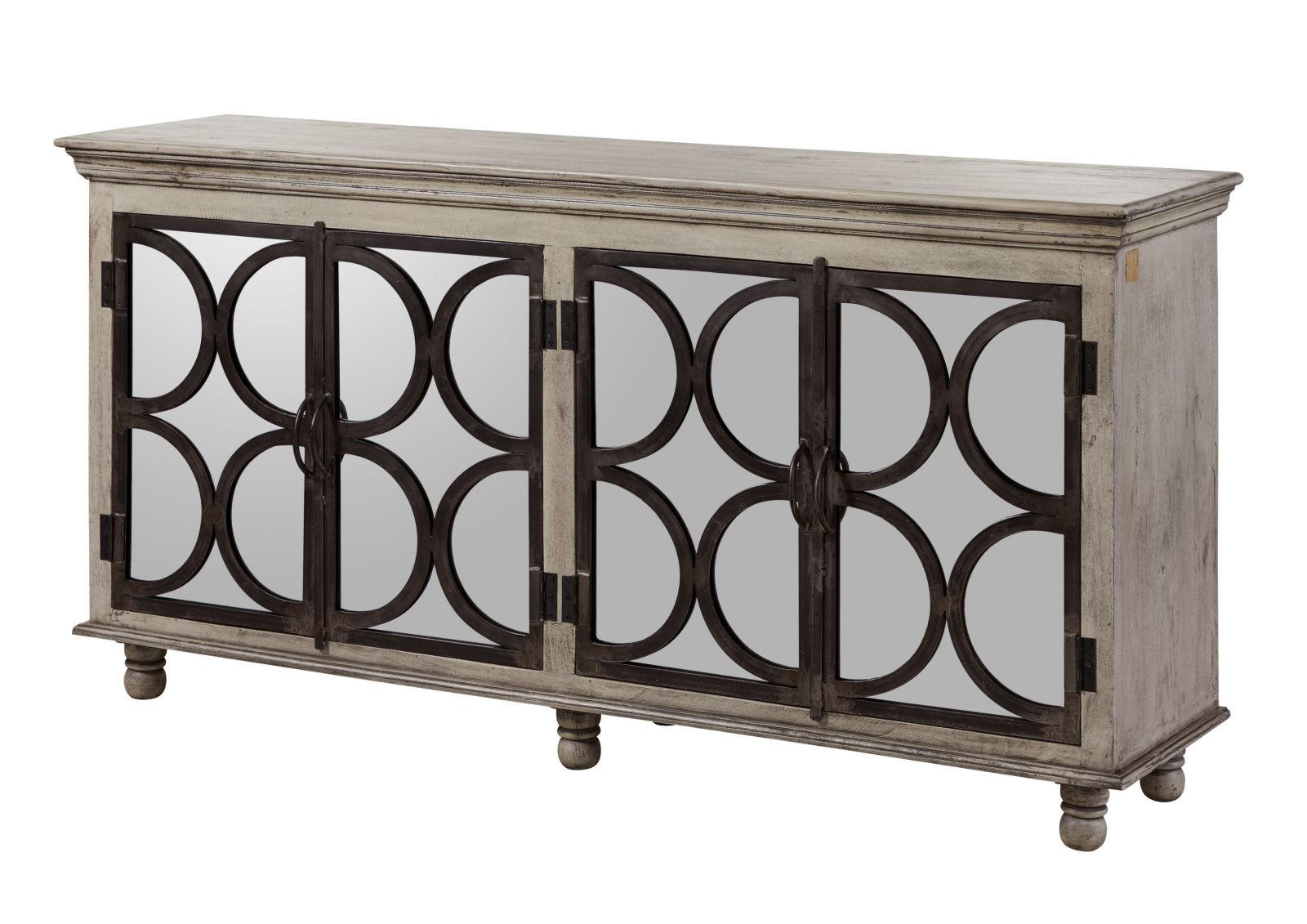 SIDEBOARD Mango 183x46x92 grau lackiert HERMITAGE #010 - Grau, Holz (183/92/46cm) - Massivmoebel24