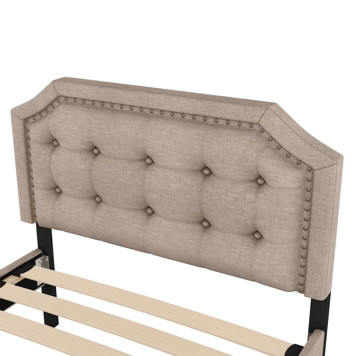 POLSTERBETT aus Leinen und MDF 90x200 cm in Dunkelbeige mit 2 Schubladen - Beige, Textil (90/200cm) - Modfu