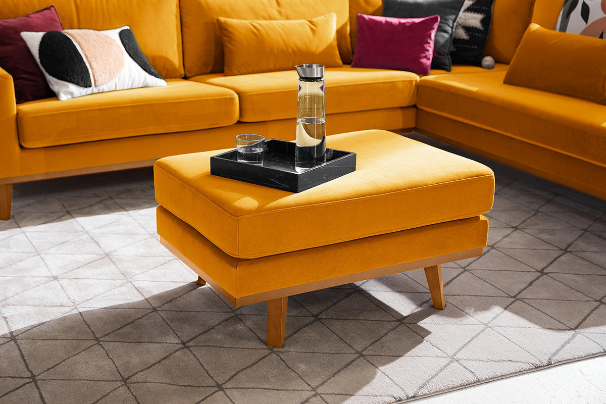 POLSTERHOCKER - Gelb/Buchefarben, Buchenholz/Textil (85/43/60cm) - home24