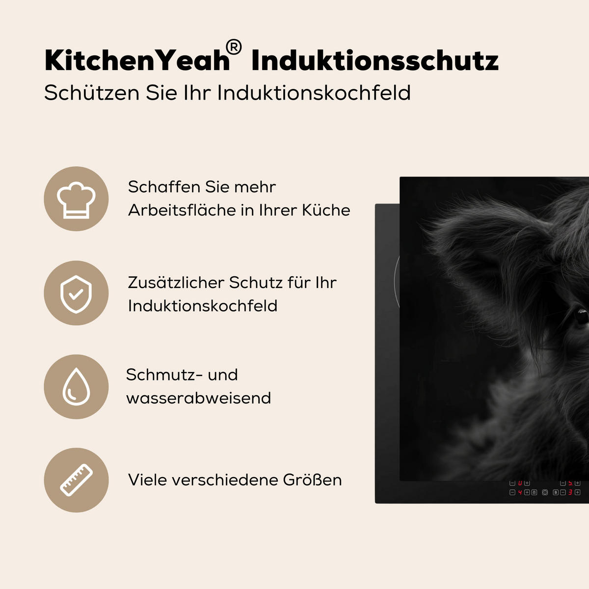 HERDABDECKPLATTE Scottish Highlander - Schwarz - Kalb - Kuh Ceranfeldabdeckung 90x52 cm - Schwarz, Kunststoff (90/52/0.2cm) - MuchoWow
