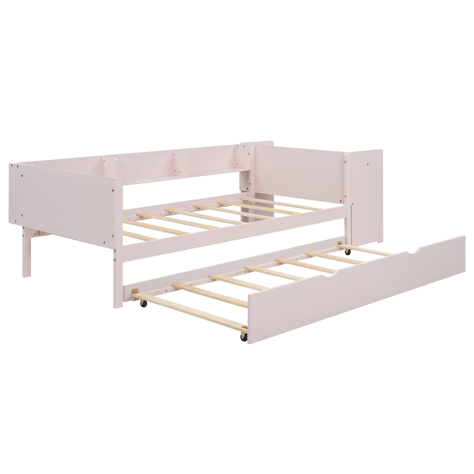AUSZIEHBETT 90/200 cm DE-04752, mit Schreibtisch und 3 Regalen in Rosa - Pink, Holz/Holzwerkstoff (90/200cm) - ComfortXL