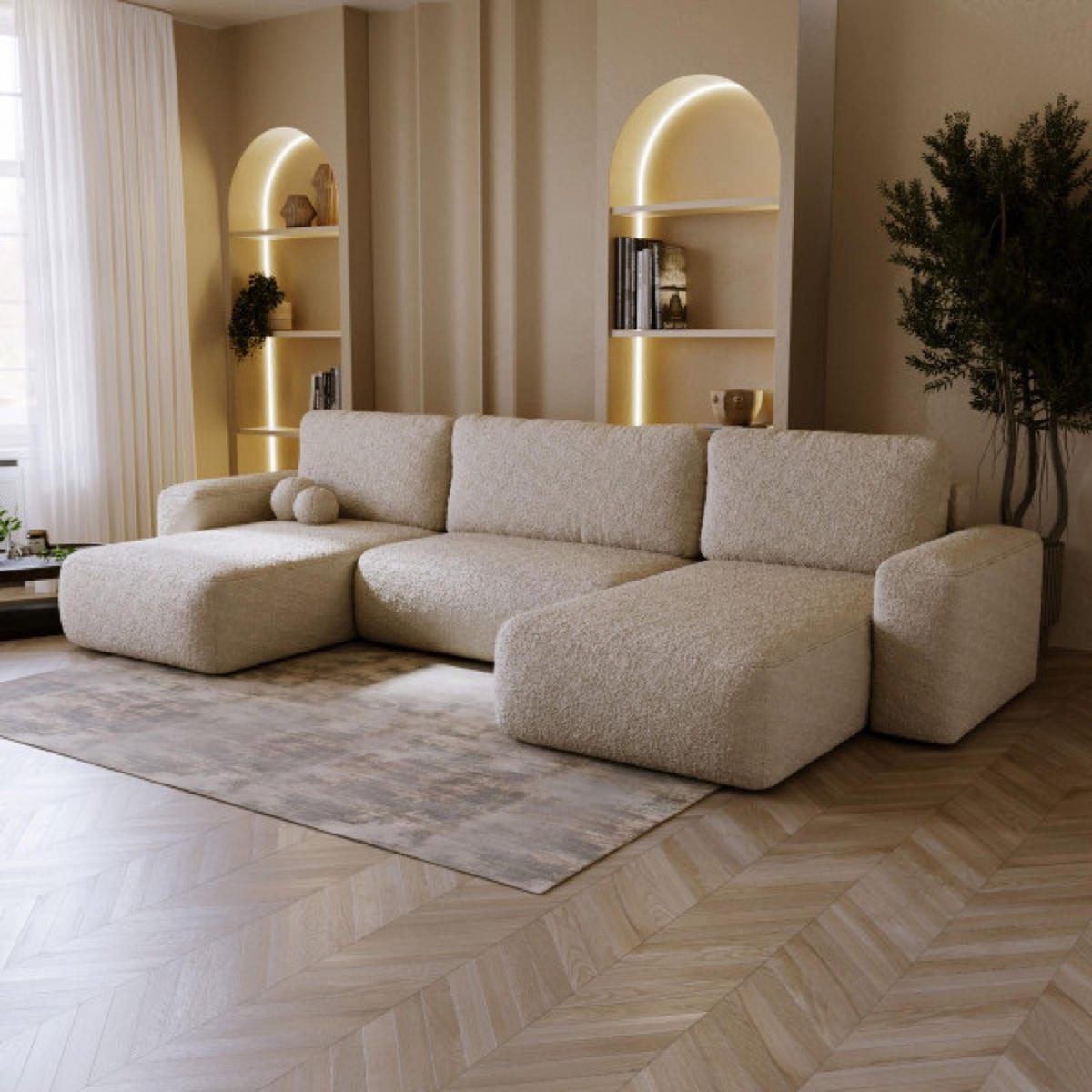 ECKSOFA Hellbeige ILO Mit Bettkasten Und Schlaffunktion - Beige, Textil (374/177cm) - Sepro Meble