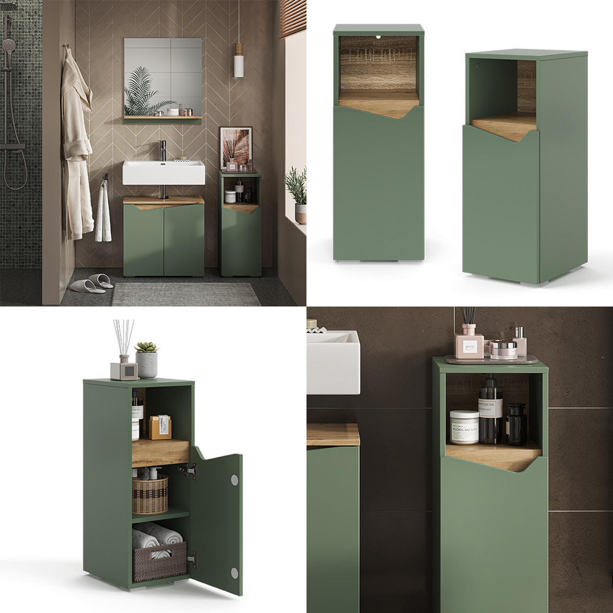 MIDISCHRANK Marelle Grün/Artisan 30 x 74.5 cm mit Tür und offenem Fach - Grün, Holzwerkstoff (30/74.5/35cm) - Vicco