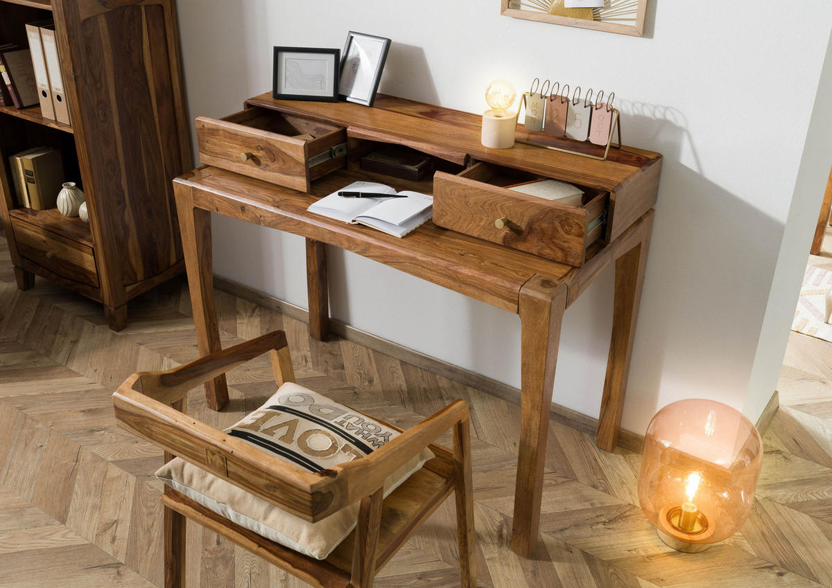 SCHREIBTISCH Sheesham 120x60x95 braun lackiert ANCONA #150 - Braun, Holz (60/120/95cm) - Massivmoebel24