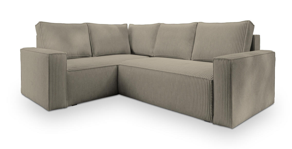 ECKSOFA ESTANO L-S Beige Kordstoff mit Schlaffunktion - Beige, Holz (230/158cm) - MASSENO