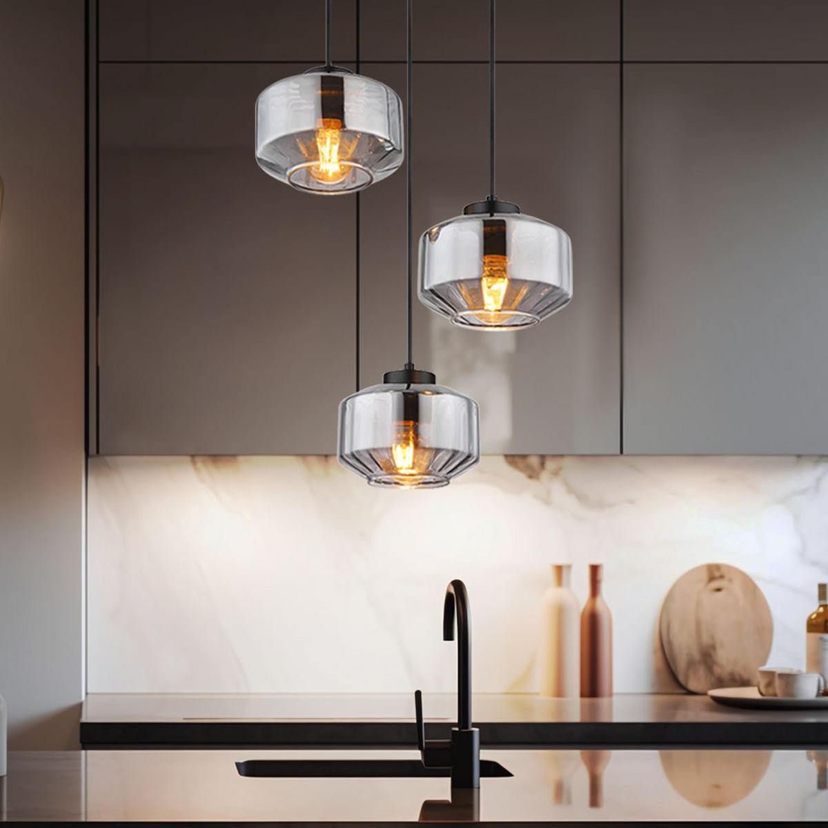 HÄNGELEUCHTE Metall Glas Schwarz - Schwarz, Glas (40/40/120cm) - Globo Lighting