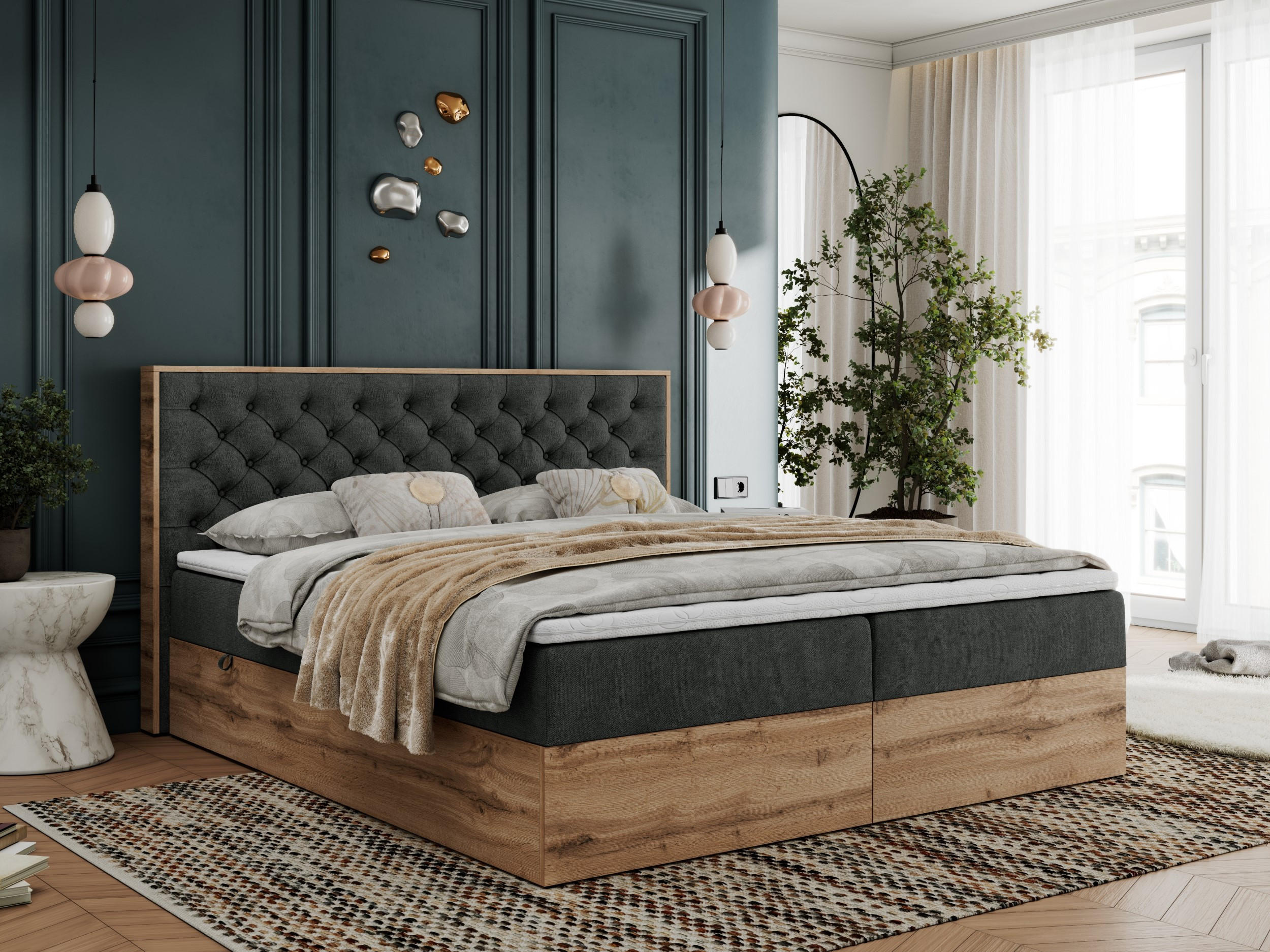 BOXBETT ALBERO 3 - 160/200 Dunkelgrau Struktur - H3 - Dunkelgrau, Holz/Textil (160/200cm) - MKS