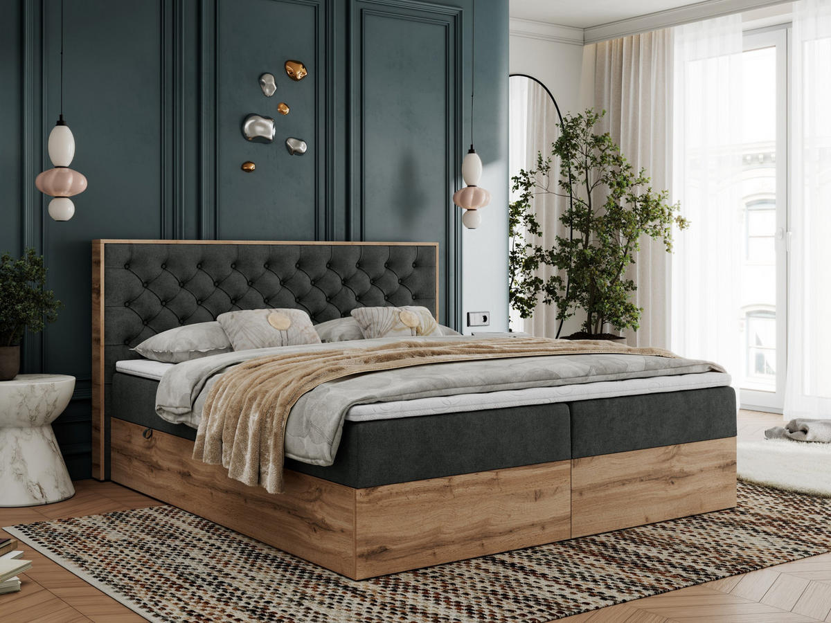 BOXBETT ALBERO 3 - 160/200 Dunkelgrau Struktur - H3 - Dunkelgrau, Holz/Textil (160/200cm) - MKS