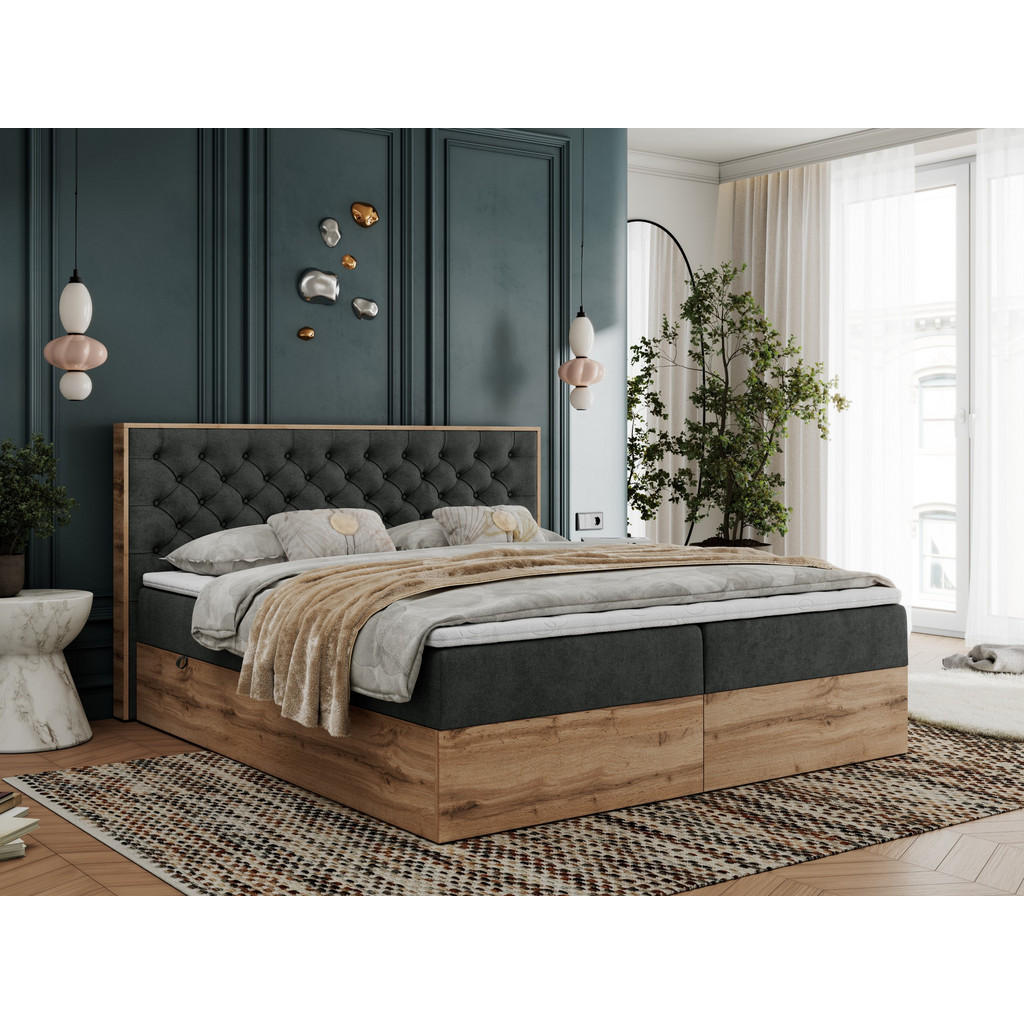 Thumbnail - MKS Boxbett, Dunkelgrau, Textil, 2-Sitzer, H4, 7-Zonen, Rechteckig, 180x200 cm, Schlafzimmer, Betten, Boxspringbetten
