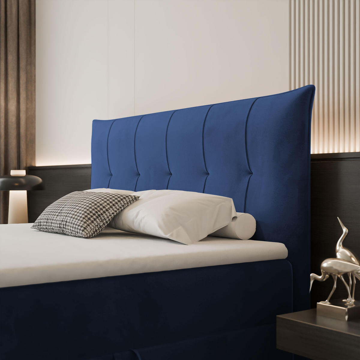 BOXBETT CHESTER 180/200 cm mit Matratze und Topper, Marineblau - Dunkelblau, Holzwerkstoff/Textil (180/200cm) - Idohome