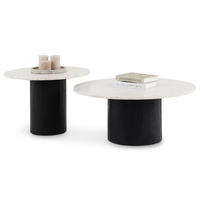 COUCHTISCHSET GANGA/YAMUNA 2er Set weiß - schwarz - Weiß, Naturmaterialien/Holz (80/80/35cm) - IDIMEX