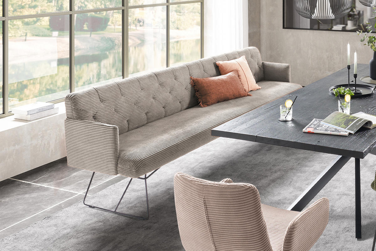 ESSZIMMERBANK CHARME Steingrau Cord - Greige/Grau, Textil (186/85/69cm) - KAWOLA