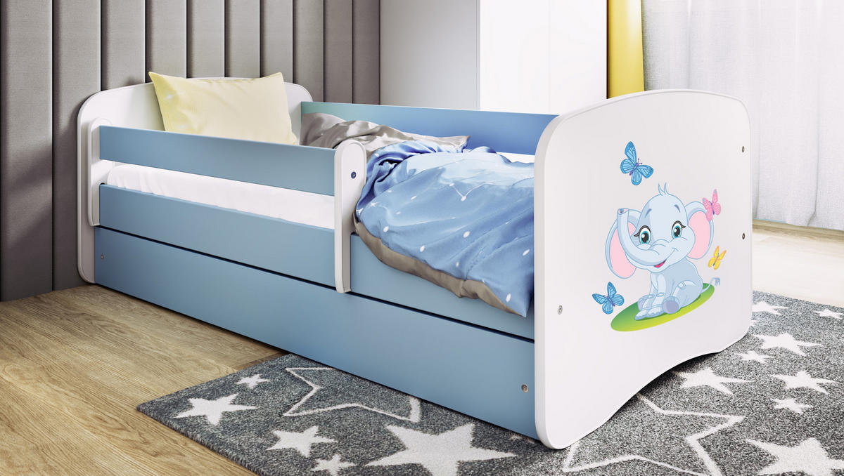 KINDERBETT Elefant mit Schublade 140/70 80/61/144 - Blau, Holzwerkstoff (70/140cm) - RAUMHIRSCH FURNITURE