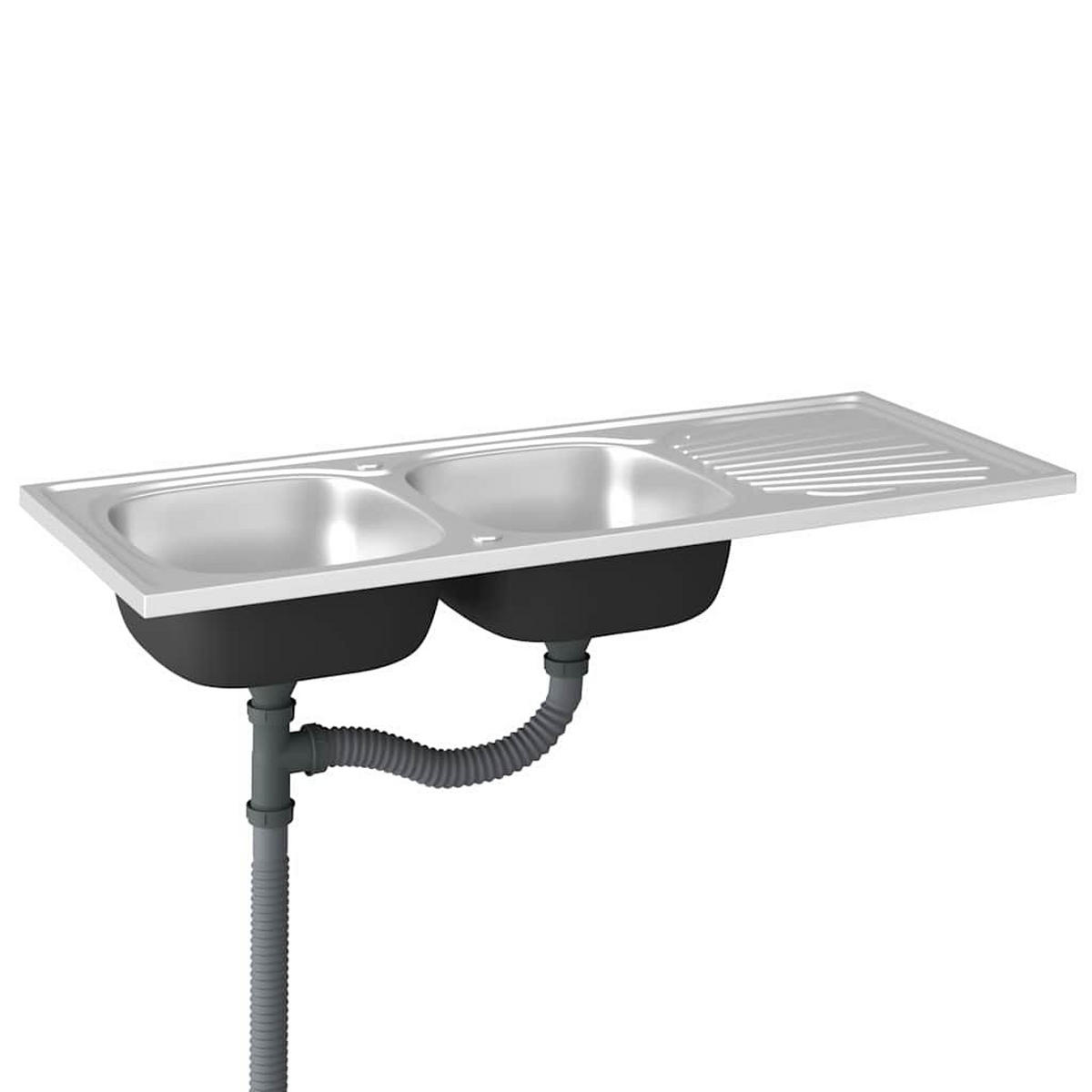 DOPPELSPÜLE Silbern 1200/600/155 Mm Edelstahl - Silberfarben, Metall (120/15.5/60cm) - vidaXL