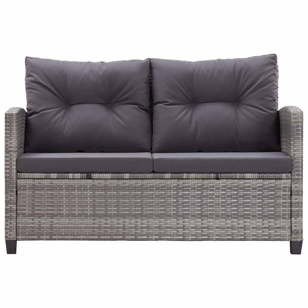 LOUNGESOFA mit Dunkelgrau Kissen und Armlehnen, 124/68/77 cm, aus Poly Rattan, Grau - Dunkelgrau, Naturmaterialien/Textil (68/77/124cm) - vidaXL