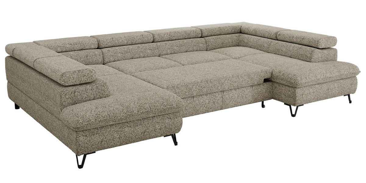 WOHNLANDSCHAFT PABLO U Strukture Beige mit Topper Visco - Beige/Schwarz, Textil/Metall (346/76/208cm) - MKS