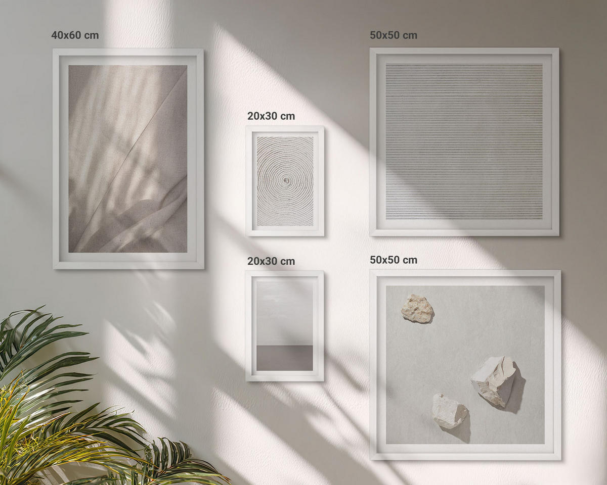 BILDER SET 5er Set - 50x50 cm & 20x30 cm & 40x60 cm Weißer Rahmen - Zarte Boho-Texturen der Natur - Weiß, Kunststoff (40/60cm) - TULUP