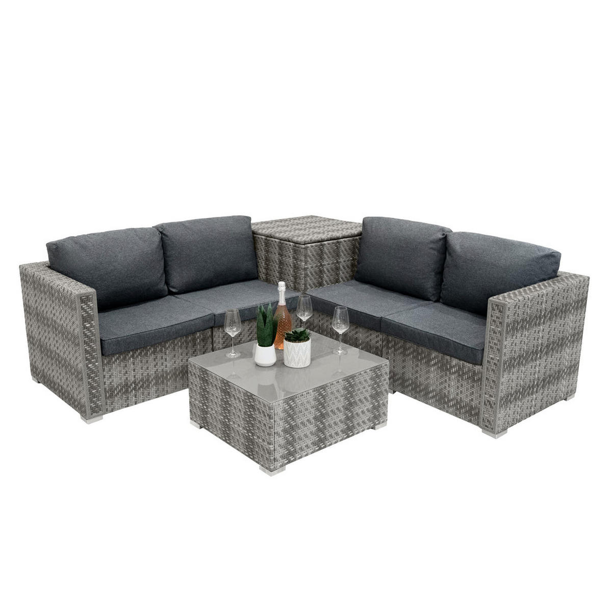 LOUNGEGARNITUR MODULAR Rattan 6-teiliges Grau - Grau, Kunststoff - Jardi