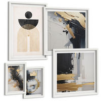 BILDER SET 5er Set - 50x50 cm & 20x30 cm & 40x60 cm Weißer Rahmen - Abstrakte Geometrie-Komposition - Weiß, Kunststoff (40/60cm) - TULUP
