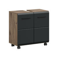 WASCHBECKENUNTERSCHRANK AUF ROLLEN Ice schwarz matt 60/30/58 cm - Braun, Holzwerkstoff (60/58/30cm) - Xonox