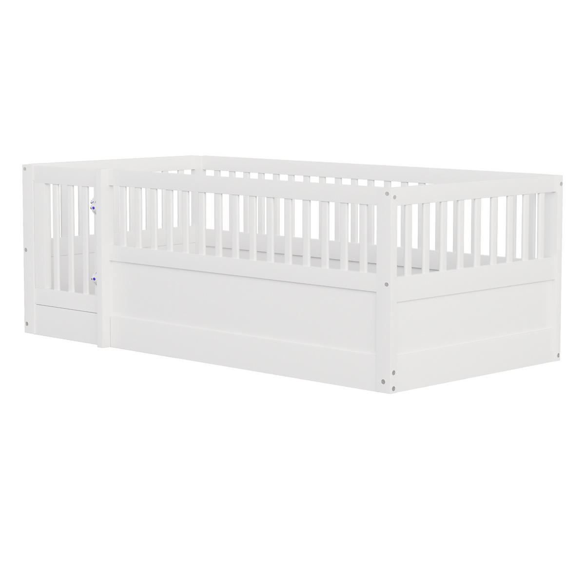 KINDEREINZELBETTEN aus Massivholz 90 x 200 cm in Weiß mit Zaun und Tür - Weiß, Holz (90/200cm) - Modfu